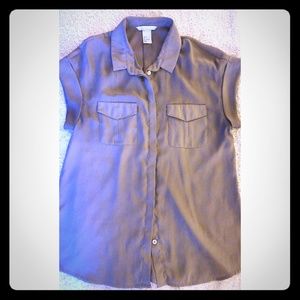 Cute Gray/Taupe Short Sleeve Button Down Shirt